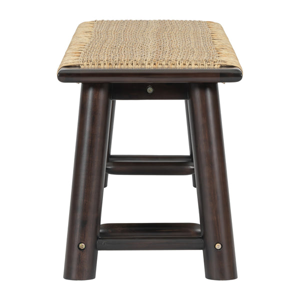 English Elm Farmhouse Solid Wood Rattan Bench – 59" Indoor & Covered Outdoor Seating, Moisture-Resistant Finish, Seats 3 Walnut N842P271335D