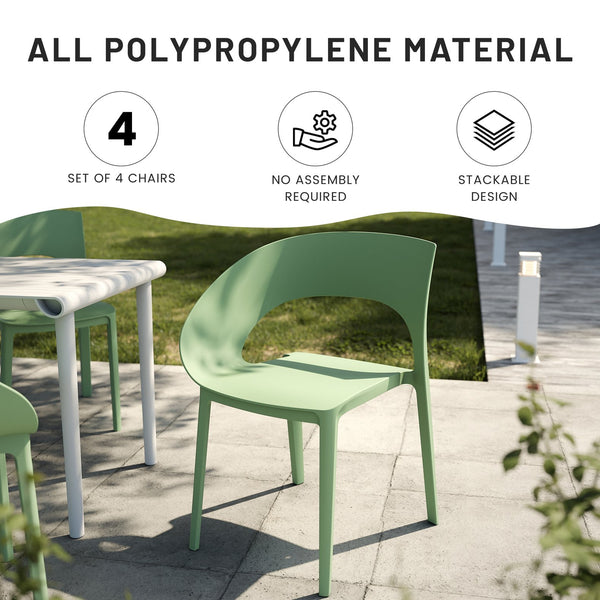English Elm Summer Polypropylene Round Dining Set Stackable Chairs Uv Resistant Indoor Outdoor Patio Haze Green,White W3450S00026