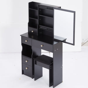 English Elm 29.2" Stylish Compact Desktop Vanity Set With Cushioned Stool & Extra-Large Sliding Mirror, Ideal For Small Spaces W936P226017