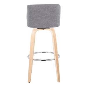 English Elm 30" Swivel Barstools Set of 2 Grey Fabric Seat Bent Wood Legs Chrome Footrest B202S00670
