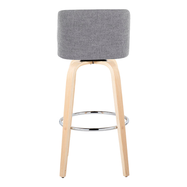 English Elm 30" Swivel Barstools Set of 2 Grey Fabric Seat Bent Wood Legs Chrome Footrest B202S00670