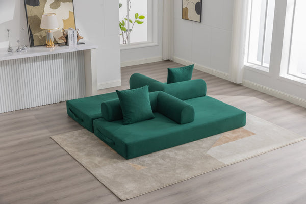 English Elm UNITED modular foldable sofa with metal frame, corduroy upholstery, side pocket & quick assembly convenience Emerald W1568P375638