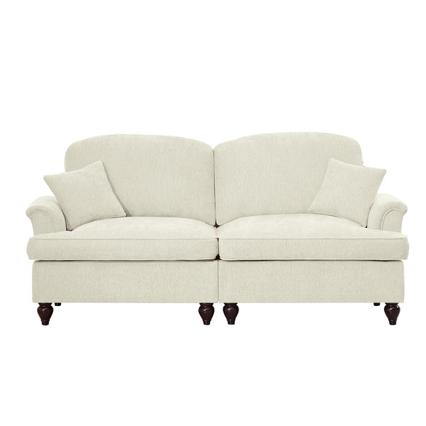 English Elm Elegant Mid Century Chenille Two-Seater Sofa With Flared Arms, Ruffled Skirts & Spindle Legs W3041S00230