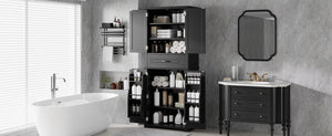 English Elm [video] Tall Matte Black Bathroom Cabinet with Drawer Adjustable Shelves and Door Racks N759P241667B
