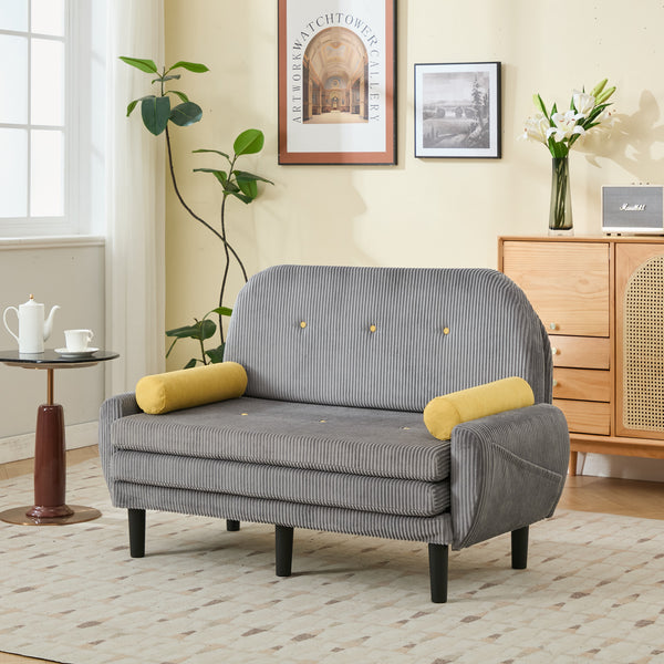 English Elm Gray corduroy loveseat daybed recliner with adjustable back, storage pocket, USB armrest charger, two pillows W570P333063
