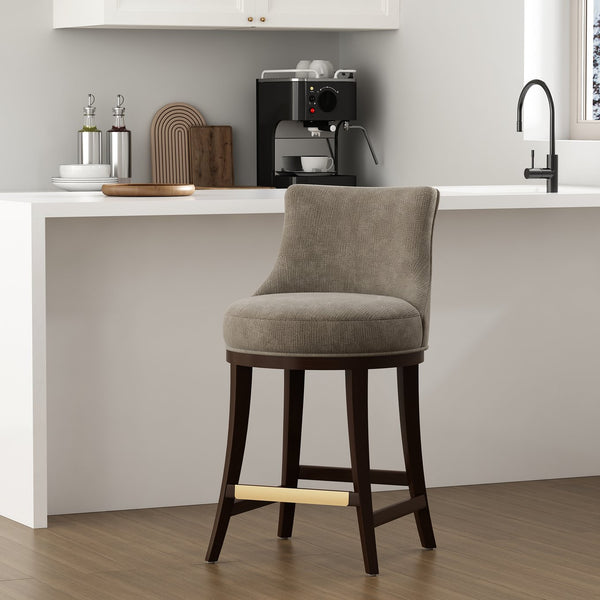 English Elm Lucia Taupe Chenille Counter Stool With Elegant Beech Wood Legs & Gold Footrest - Fully Assembled! B365P398034