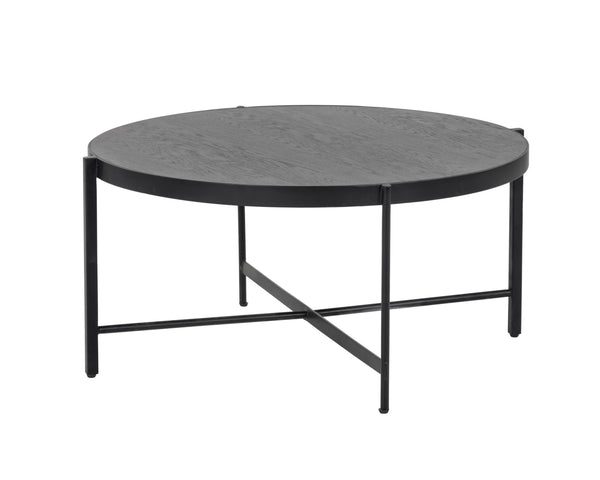 Sunpan Willem Coffee Table - Stylish Round Design with Matte Black Frame and Alluring Tempered Glass Top Medium - 31.5W x 31.5D x 15H