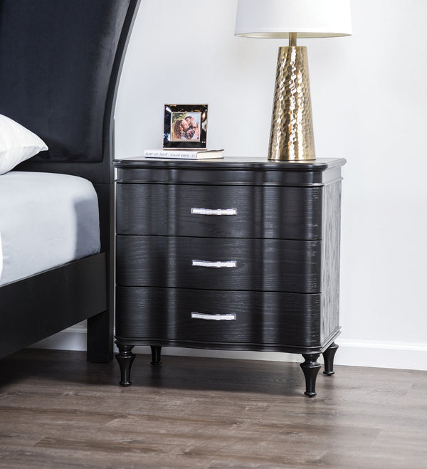 English Elm Lovely Art Deco 3pc Queen Bedroom Set with Light Gray Padded Channel Headboard and Oak Veneer Accents Black 80 L x 53 W x 6 H B2741S00201