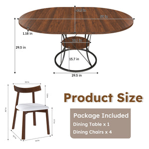 English Elm 43 Inch Foldable Mdf Dining Set with Pu Cushioned Solid Wood Chairs Space Saving Walnut W2700S00128