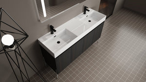 English Elm 60" Freestanding Bathroom Vanity with Dual Resin Sinks, Spacious Soft-Close Cabinet Storage, Durable Finish Dark Oak W1972S00016