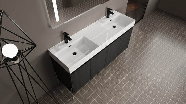 English Elm 60" Freestanding Bathroom Vanity with Dual Resin Sinks, Spacious Soft-Close Cabinet Storage, Durable Finish Dark Oak W1972S00016