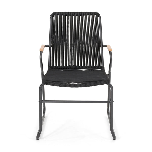 English Elm Christopher Knight Home® - MOONSTONE Black Woven Rope Club Chairs Set – Modern Powder-Coated Iron Frame, Durable Handcrafted Design 67841.00BLK