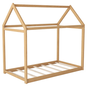 English Elm Twin Size Wooden House Bed with Pine & MDF Frame, Low Height Safety Design, Easy Assembly, 400lb Capacity N716P227423D