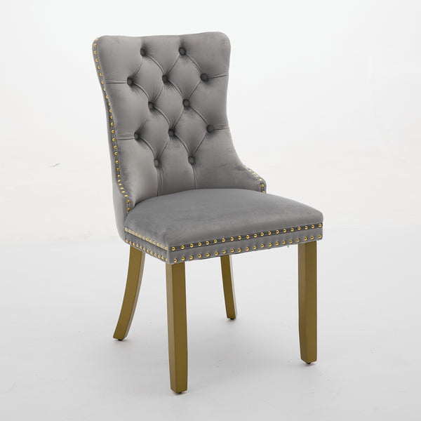 English Elm A&a Furniture Nikki Velvet Wingback Dining Chair Set Nailhead Trim Golden Legs W1143P179488