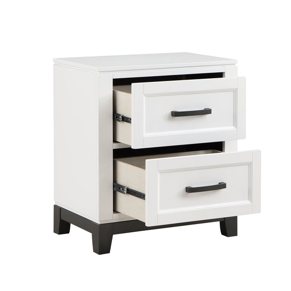 English Elm White Garretson Nightstand with 2 Drawers Rustic-Transitional Bedroom Accent Table, Metal Bar Hardware B011P255283