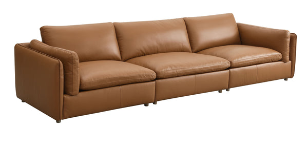 English Elm Brighton Modular Sectional Sofa - Luxe Brown Top-Grain Leather, Versatile 3-Piece Design For Comfort B2726S00397