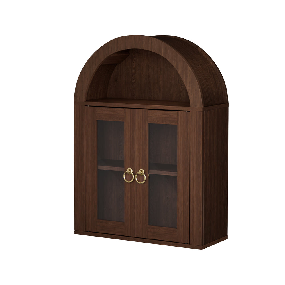 English Elm Wall Mounted Arched Cabinet Tempered Glass Doors Led Lighting Adjustable Shelves Bathroom Brown T3210P471553