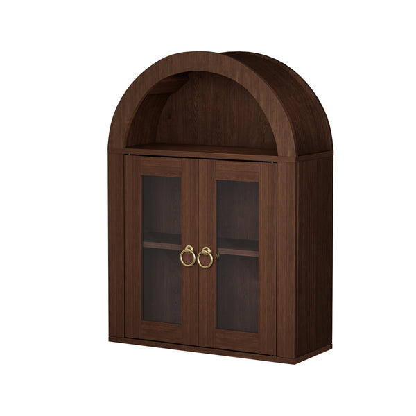 English Elm Wall Mounted Arched Cabinet Tempered Glass Doors Led Lighting Adjustable Shelves Bathroom Brown T3210P471553