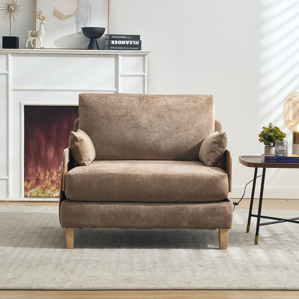 English Elm Foldable mid-century sleeper sofa bed recliner 3-in-1 convertible for small spaces with pillows and storage Light Brown W395P290557