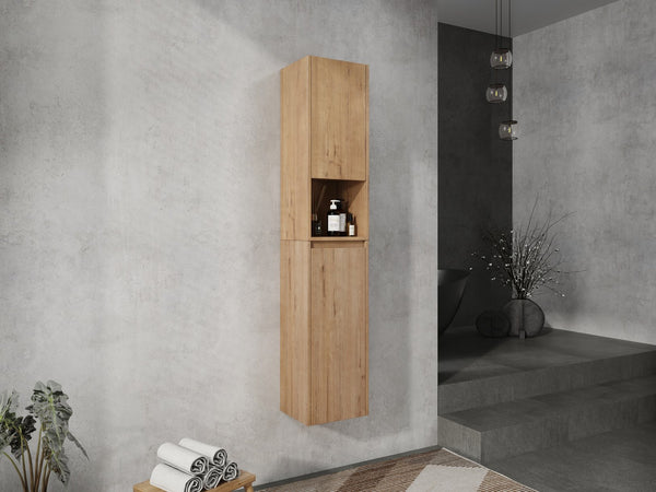 English Elm 12" Bathroom Side Cabinet - Modern Float Mount, Soft Close Doors & Reversible Design For Space-Saving W999S00375