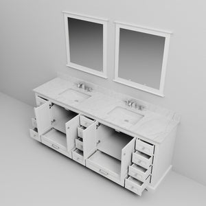 English Elm White Double Bath Vanity With Carrara Marble Top, Chrome Faucets & 34" Mirrors – Elegant Storage Solution B2731S01037-GIGA