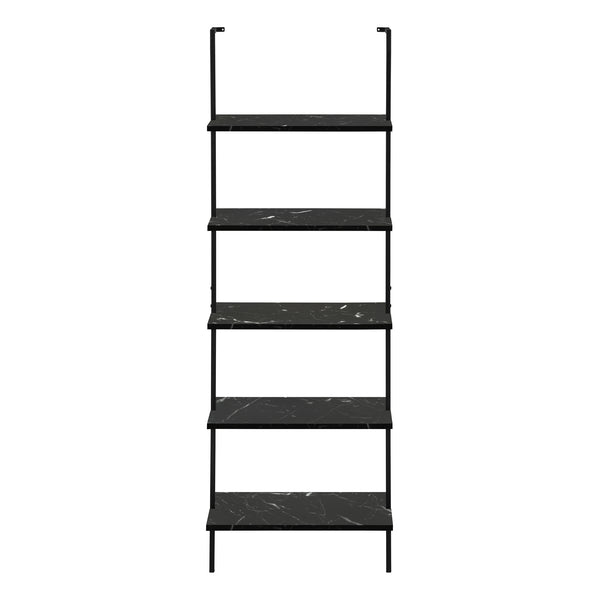 English Elm Bookshelf, 5-Tier Ladder Design With Black Marble-Look Shelves & Metal Frame For Modern Spaces B2710P219406
