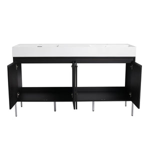English Elm 60" Freestanding Bathroom Vanity with Dual Resin Sinks, Spacious Soft-Close Cabinet Storage, Durable Finish Dark Oak W1972S00016