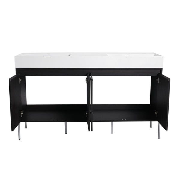 English Elm 60" Freestanding Bathroom Vanity with Dual Resin Sinks, Spacious Soft-Close Cabinet Storage, Durable Finish Dark Oak W1972S00016