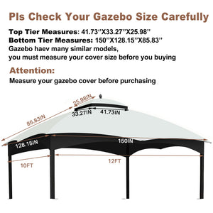 English Elm Replacement Canopy Top for 10x12 Gazebo with UV-Protective, Water-Repellent Polyester Fabric and Ventilation White W419P208848