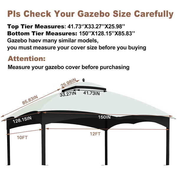 English Elm Replacement Canopy Top for 10x12 Gazebo with UV-Protective, Water-Repellent Polyester Fabric and Ventilation White W419P208848