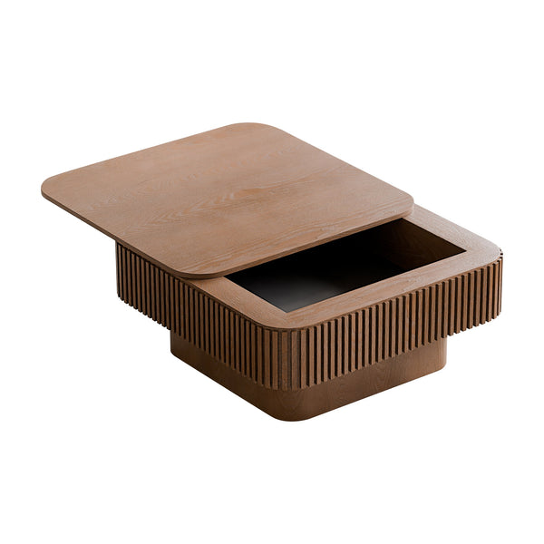 English Elm 31.5'' Square Wood Veneer Flip Top Storage Coffee Table with Slat Detail for Living Rooms Walnut W1435P375246