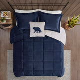 Woolrich Alton Lodge/Cabin Plush to Sherpa Down Alternative Comforter Set WR10-2415 Navy/Ivory