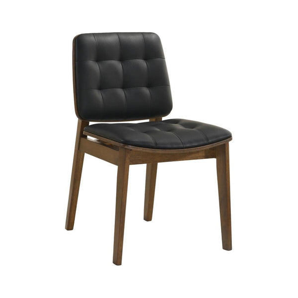 English Elm Set Of 2 Black Tufted Leatherette Dining Chairs With Walnut Finish – Modern Comfort & Style B016P369240-GIGA