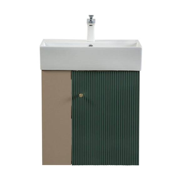 English Elm 21.6" Wall Mounted Bathroom Vanity Ceramic Sink Open Shelf Soft Close Green W1573S00088
