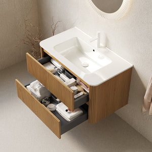 English Elm Noor Floating Bathroom Vanity Oak Veneer Plywood Cabinet Soft Close Drawers W2615P412225