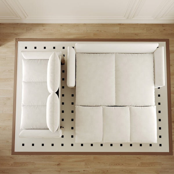 English Elm 70.9" Multi-Functional Convertible Sleeper Sofa Bed with 2-in-1 Pillow & Blanket Set, Velvet loveseat Beige+White W1885P263555