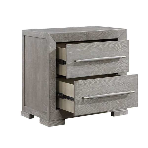 English Elm Modern Gray Finish Nightstand with 2 Dovetail Drawers, Embossed Oak Veneer, Ball-Bearing Glides, 28"x17"x26.5" B011P365523