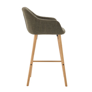 English Elm Modern Linen Upholstered Barstools with Oak Legs Armrests and Footrest for Kitchen Islands Green W395P396315