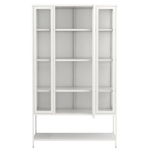 English Elm 67.25'' Tall Steel Curio Cabinet with Led Lighting and Tempered Glass Panels White SN845P263995W