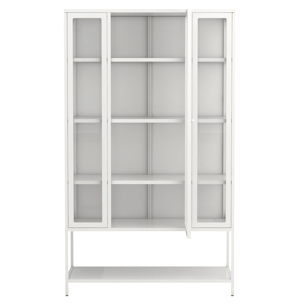 English Elm 67.25'' Tall Steel Curio Cabinet with Led Lighting and Tempered Glass Panels White SN845P263995W