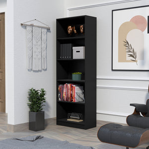 English Elm Sutton Black 4-Shelf Bookcase with Extra Open Shelf, Space-Saving Particle Board Storage Unit B128P176161