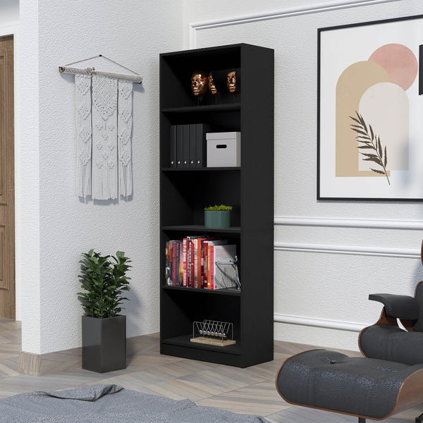 English Elm Sutton Black 4-Shelf Bookcase with Extra Open Shelf, Space-Saving Particle Board Storage Unit B128P176161