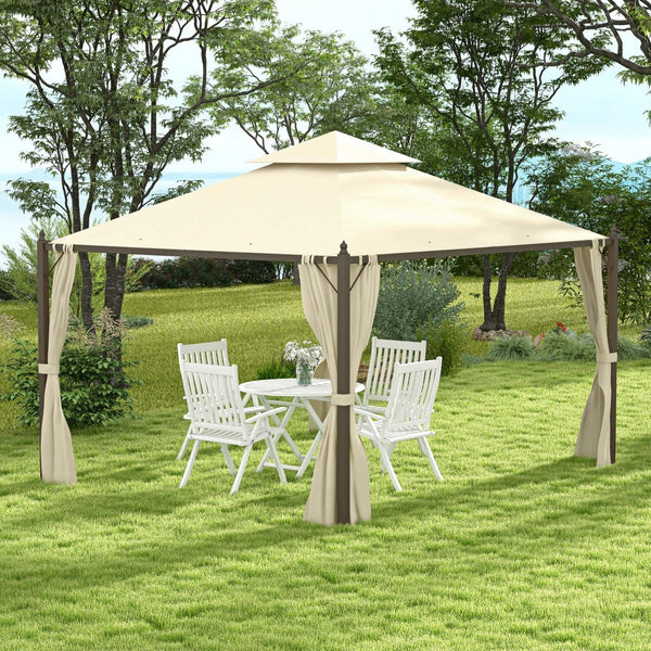 English Elm Outsunny 10' X 12' Steel Outdoor Patio Gazebo With Privacy Curtains, Two-Tier Roof & Versatile Design W2225P200753-GIGA