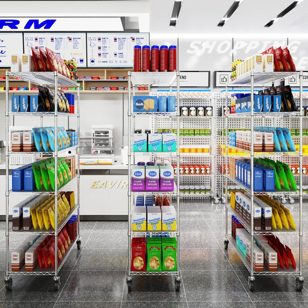 English Elm 6 Tier Wire Shelving Unit - Heavy-Duty 6000 Lbs Capacity, Adjustable Metal Racks With Wheels & Liners W1550119261
