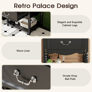 English Elm 24'' Vintage Bathroom Vanity with Ceramic Sink Soft Close Drawers Open Shelf Black N710P411237B