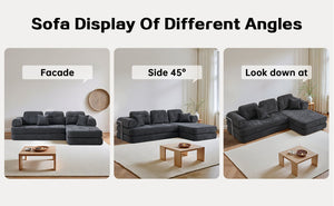 English Elm 104" Boneless Chenille Sectional Sofa with Chaise Deep Memory Foam Seats Living Room Dark Grey W3565S00023