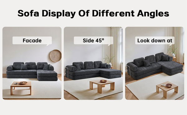 English Elm 104" Boneless Chenille Sectional Sofa with Chaise Deep Memory Foam Seats Living Room Dark Grey W3565S00023