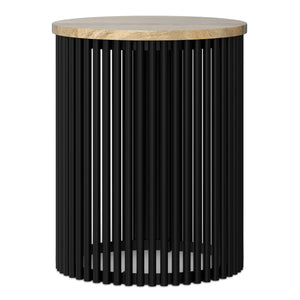 English Elm Demy Tall Side Table with Solid Mango Wood Top & Black Metal Base, Slim Eco-Friendly Accent (98) B136P361859
