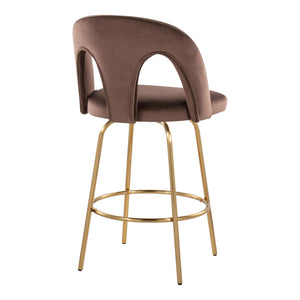 English Elm Fixed-height Swivel Counterstools with White Upholstery Gold Footrest Set of 2 Espresso B202S01789