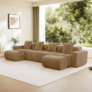 English Elm Streamlined Modular U-shape Sectional Velvet Sofa with Cloud Comfort and Movable Ottomans Brown W3041S00377